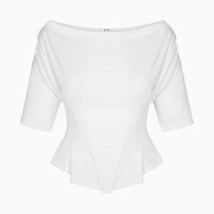 KHY OFF THE SHOULDER PLEATED SHIRT CINCHING TEE